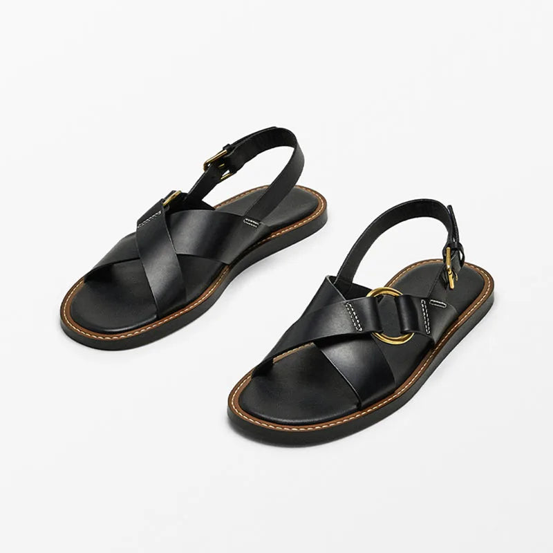 LUPPE - Leather Sandals with Gold Buckle Straps