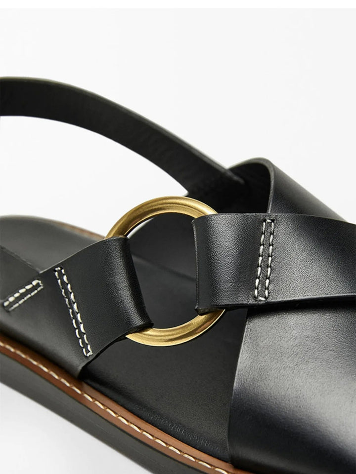 LUPPE - Leather Sandals with Gold Buckle Straps