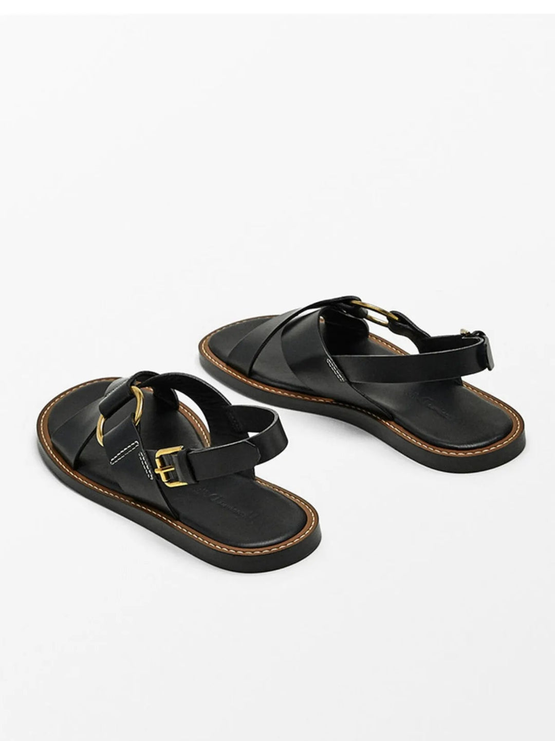 LUPPE - Leather Sandals with Gold Buckle Straps