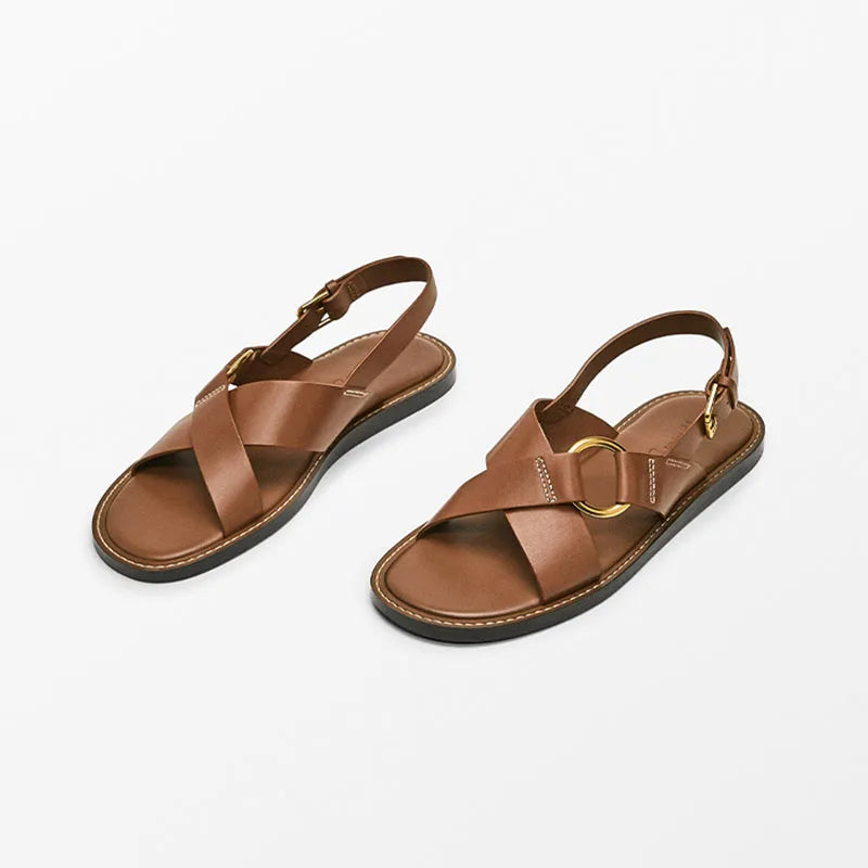 LUPPE - Leather Sandals with Gold Buckle Straps