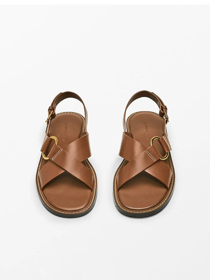 LUPPE - Leather Sandals with Gold Buckle Straps