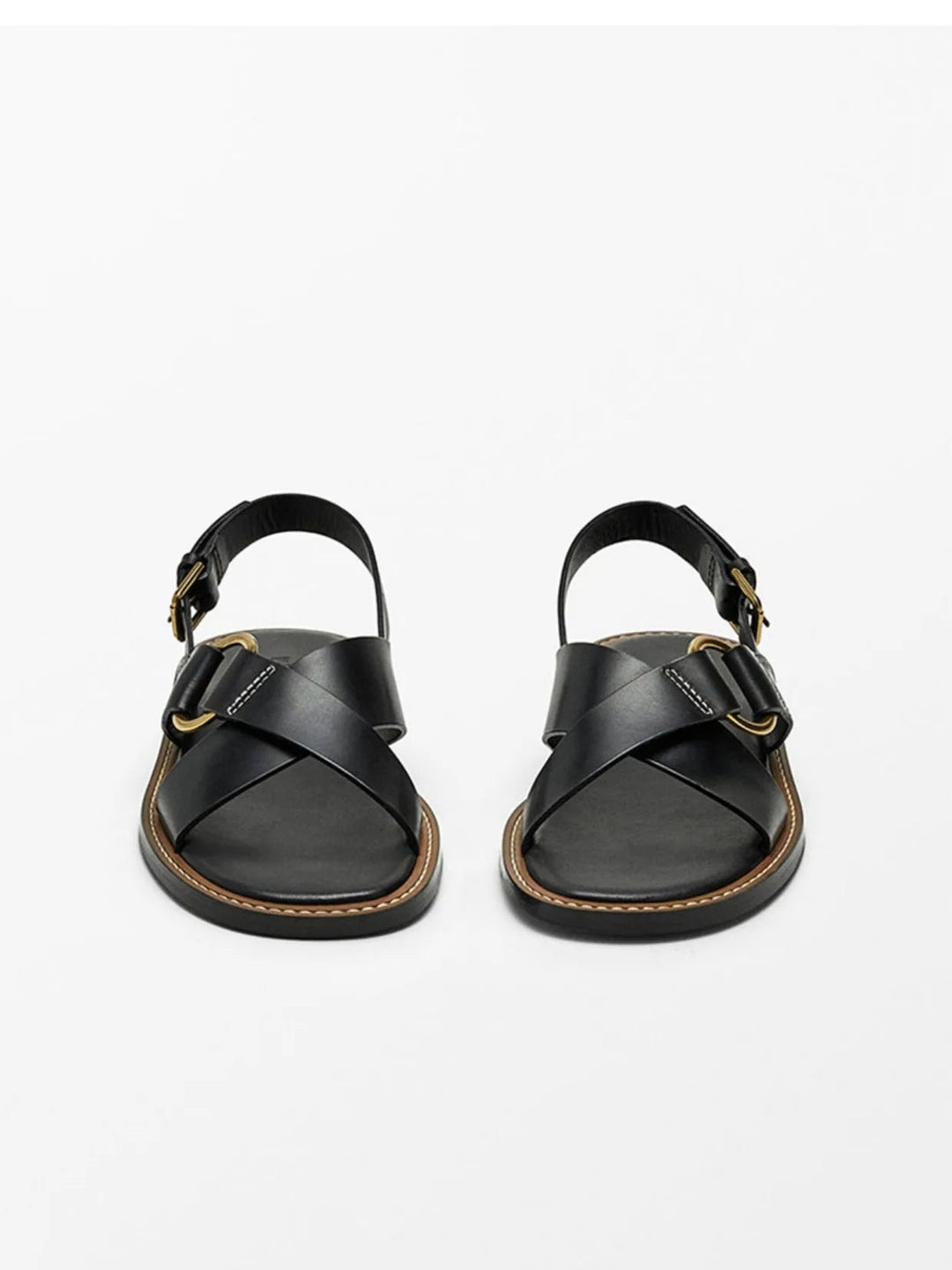 LUPPE - Leather Sandals with Gold Buckle Straps