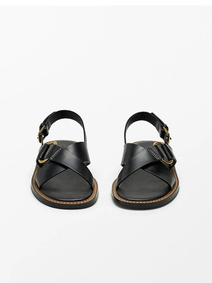 LUPPE - Leather Sandals with Gold Buckle Straps