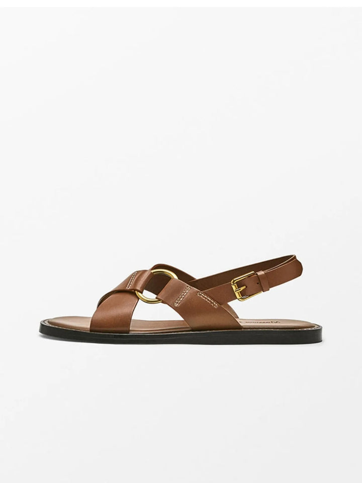 LUPPE - Leather Sandals with Gold Buckle Straps