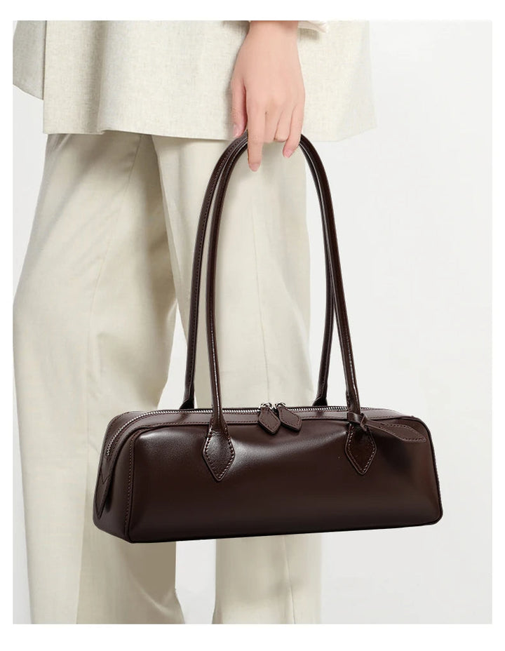 MIHARO - Long Leather Shoulder Bag with Zipper