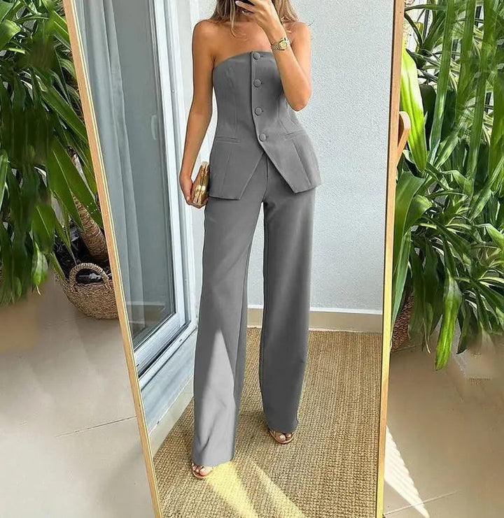 MONA - Women's Strapless Wide-Leg Pantsuit