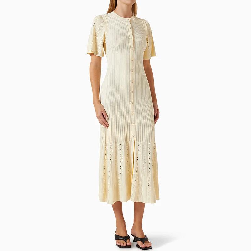 CHERR –  Button-Up Ribbed Midi Dress