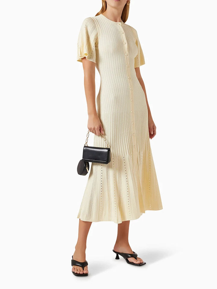 CHERR –  Button-Up Ribbed Midi Dress