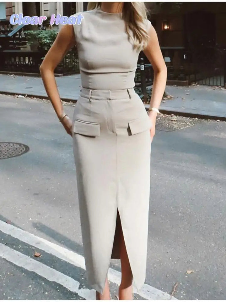 FINS – Two-Piece Maxi Dress Set with Pocket Detail