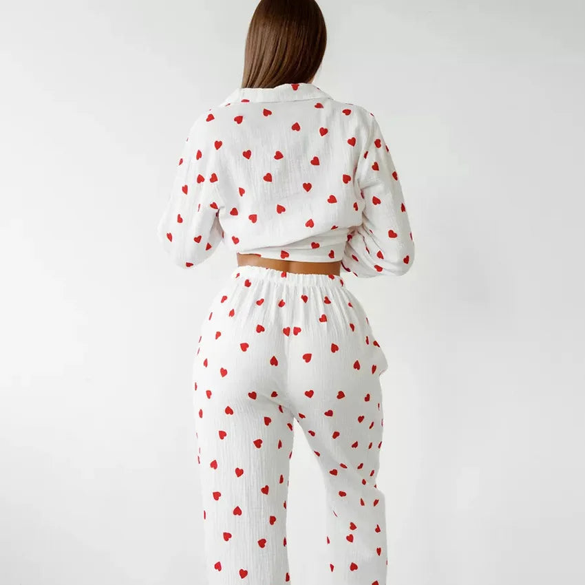 DANIO - Pink Heart Print Button Pajama Set