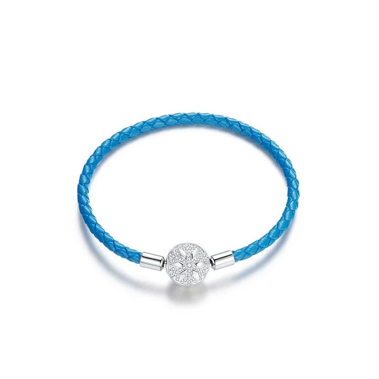 PND- Blue Braided Leather Bracelet with Snowflake Charm