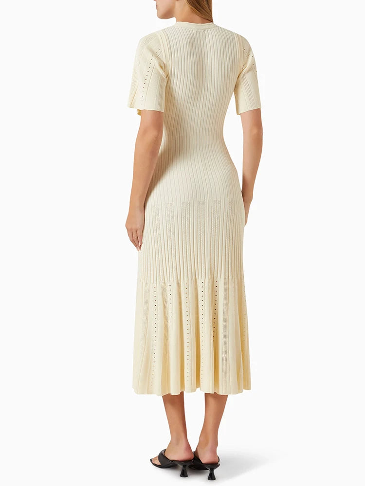 CHERR –  Button-Up Ribbed Midi Dress