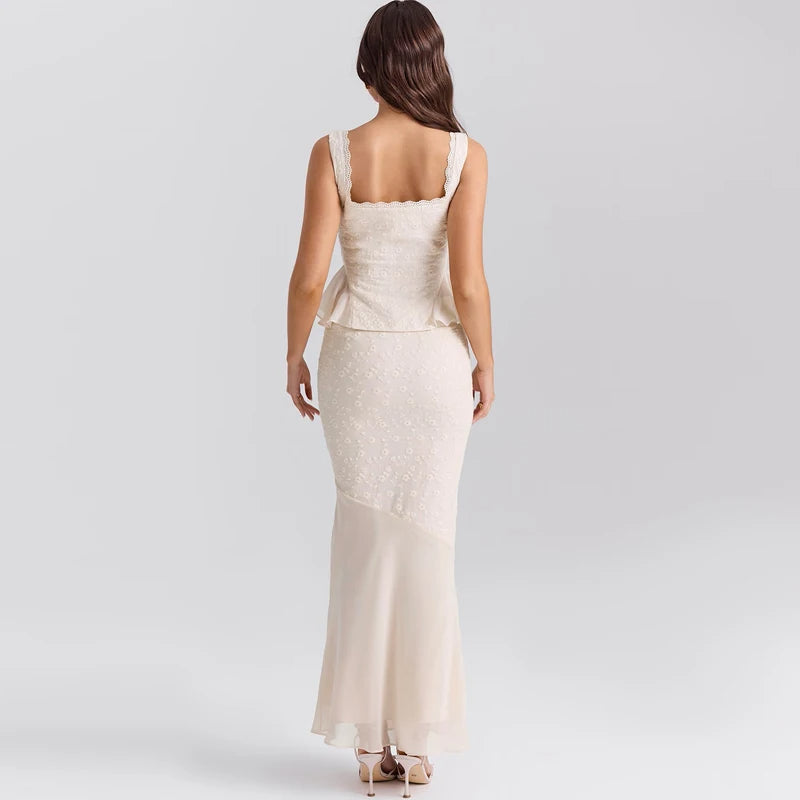 TALIA – Lace Maxi Dress with Peplum Detail