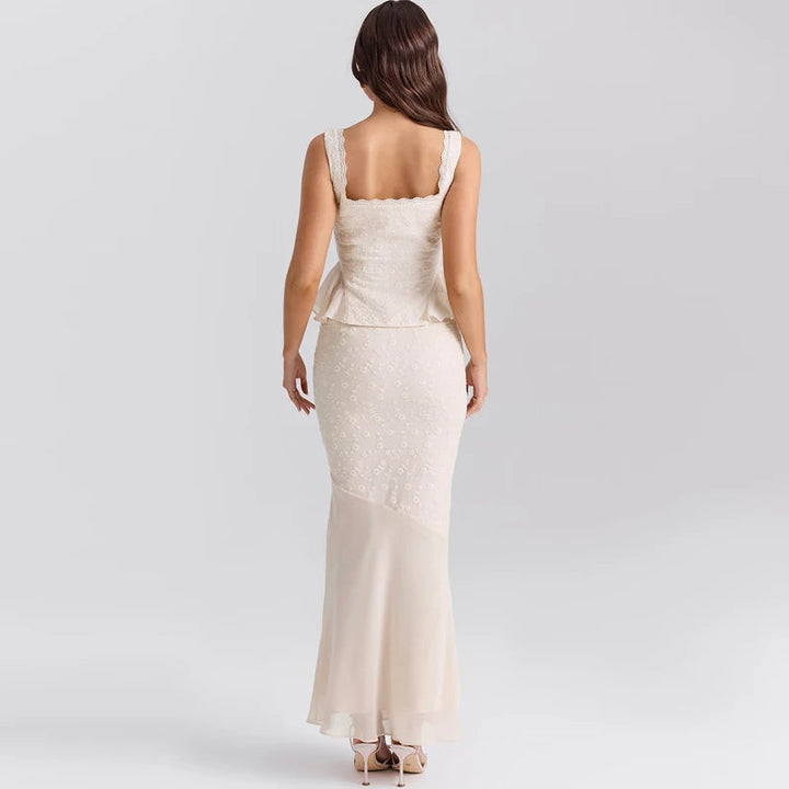 TALIA – Lace Maxi Dress with Peplum Detail