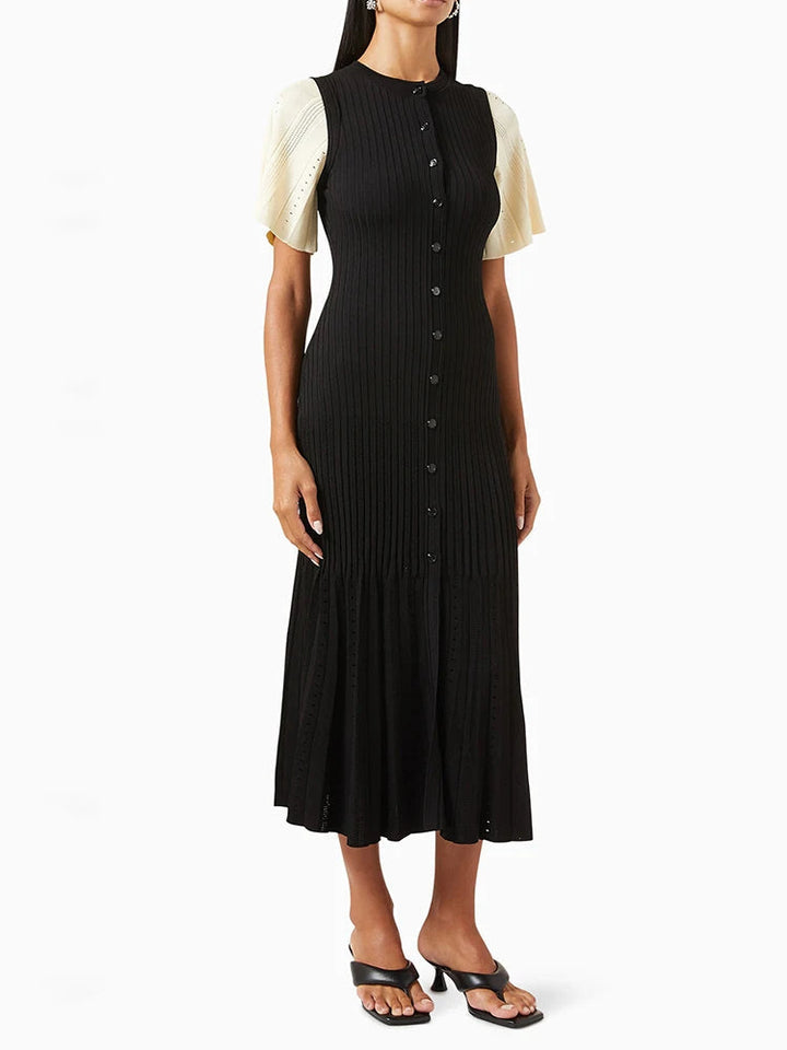 CHERR –  Button-Up Ribbed Midi Dress