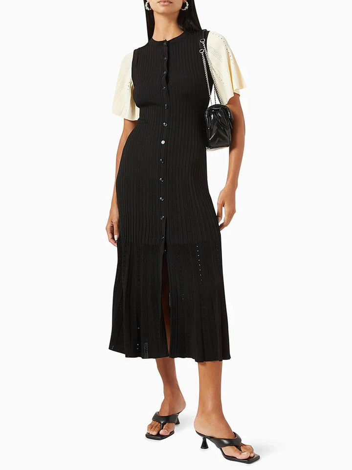 CHERR –  Button-Up Ribbed Midi Dress