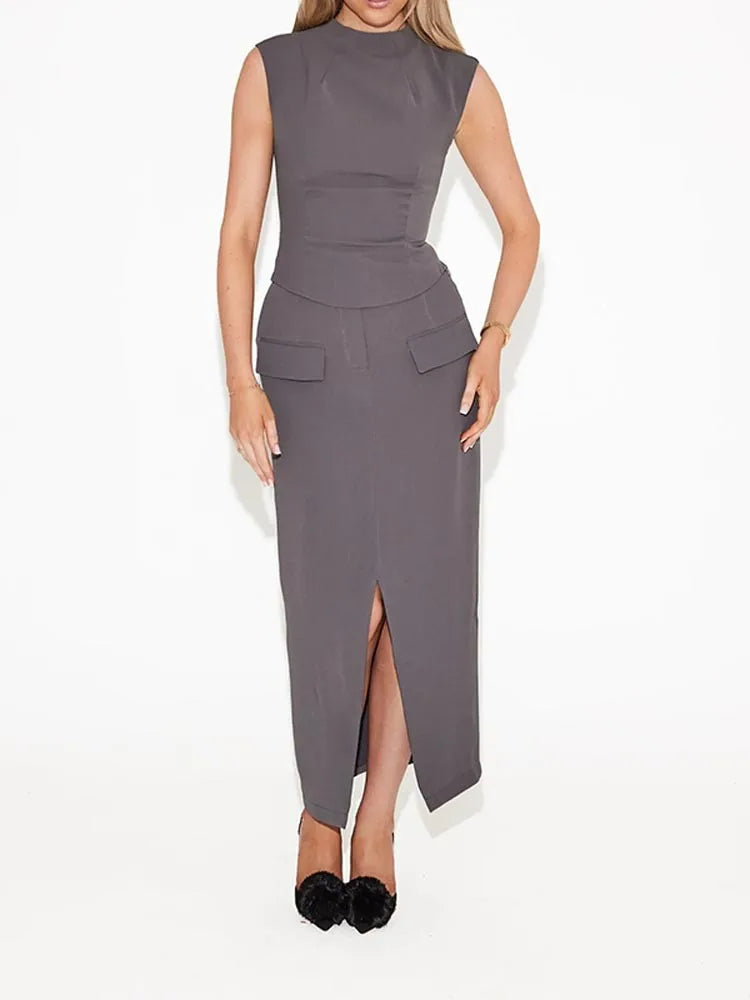 FINS – Two-Piece Maxi Dress Set with Pocket Detail