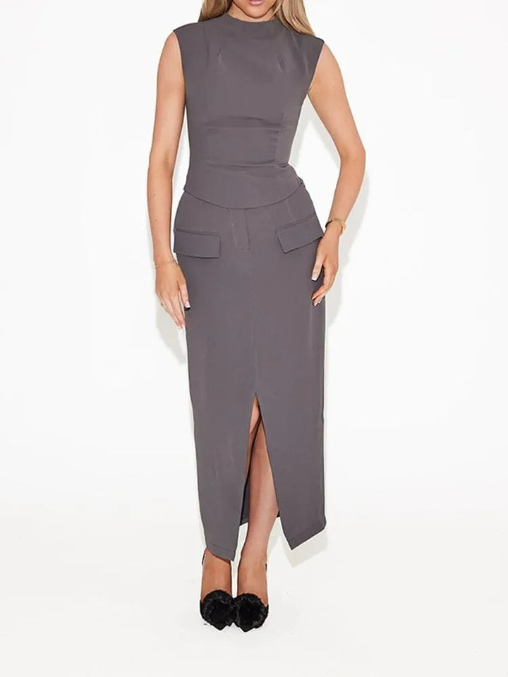 FINS – Two-Piece Maxi Dress Set with Pocket Detail