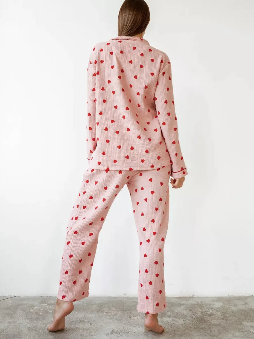 DANIO - Pink Heart Print Button Pajama Set