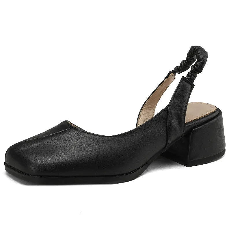 YARA - Women's Leather Block Heel Slingbacks