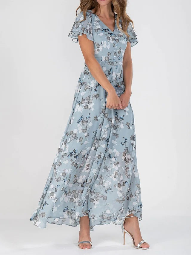 KONNA – Chiffon Floral Dress With Fringe