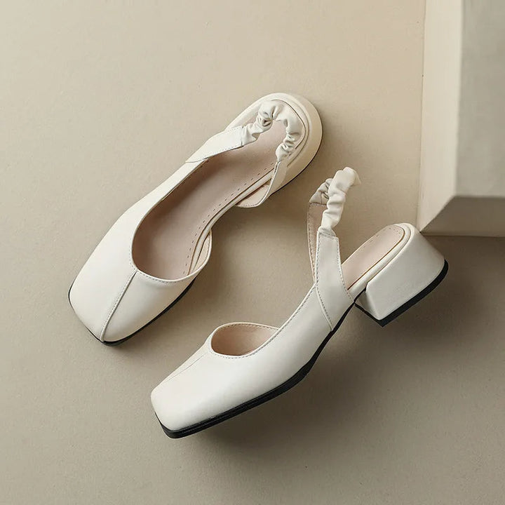 YARA - Women's Leather Block Heel Slingbacks