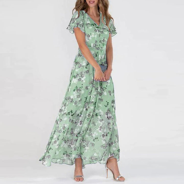 KONNA – Chiffon Floral Dress With Fringe