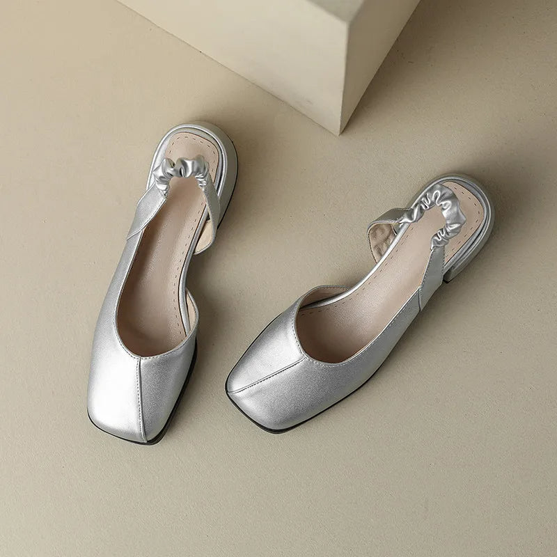 YARA - Women's Leather Block Heel Slingbacks