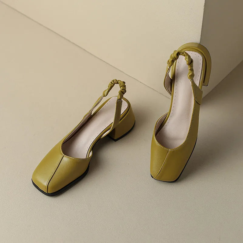 YARA - Women's Leather Block Heel Slingbacks