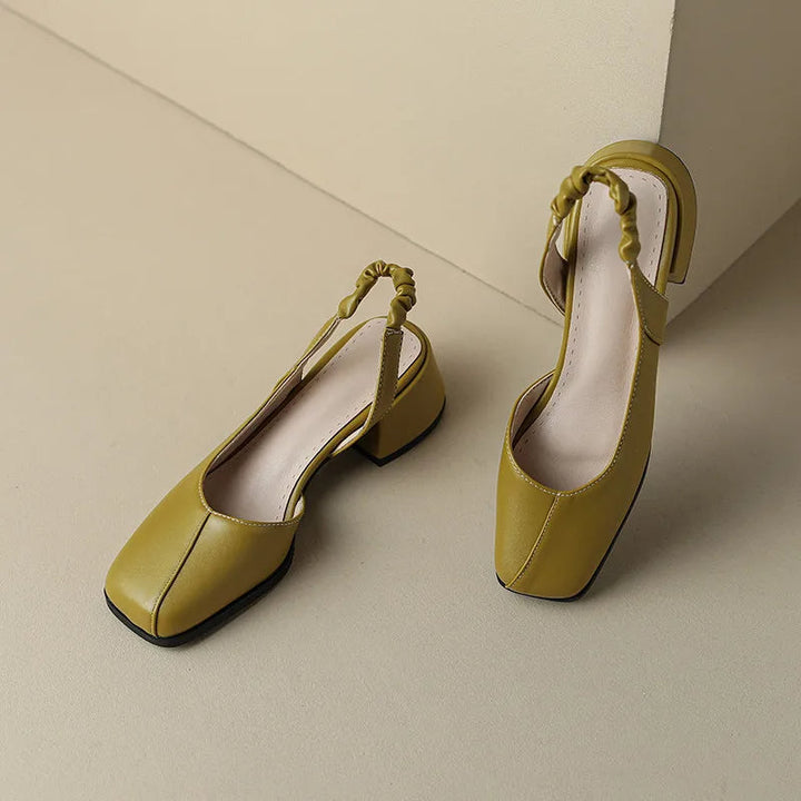 YARA - Women's Leather Block Heel Slingbacks