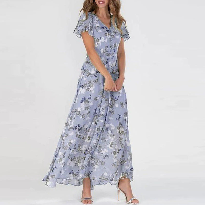 KONNA – Chiffon Floral Dress With Fringe