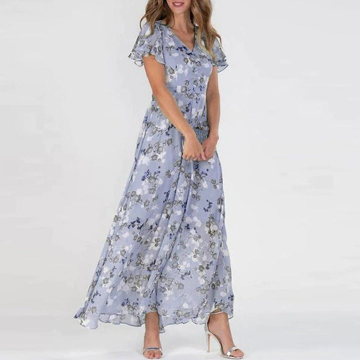 KONNA – Chiffon Floral Dress With Fringe