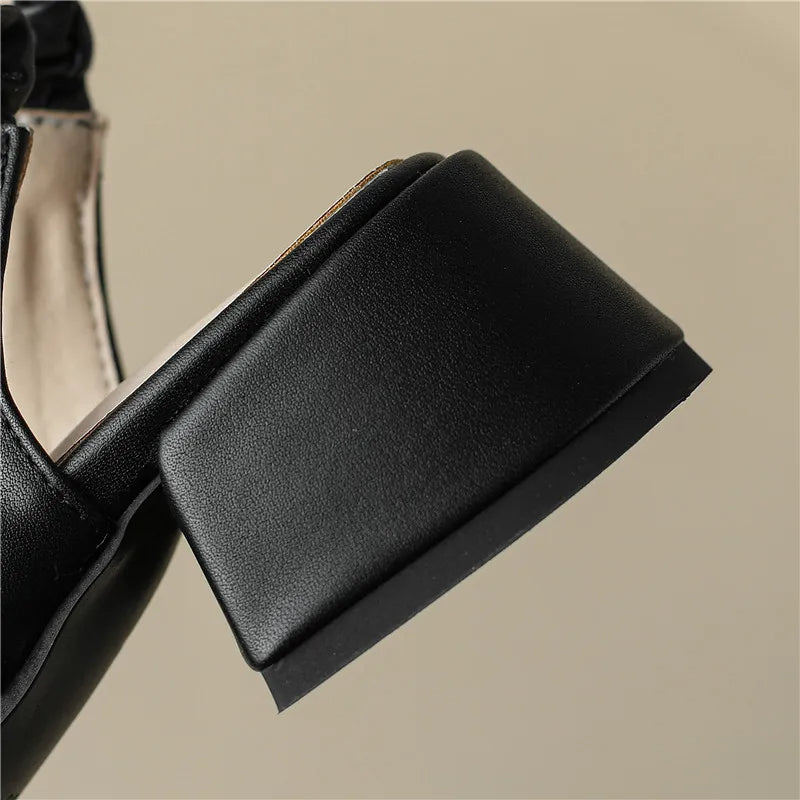 YARA - Women's Leather Block Heel Slingbacks