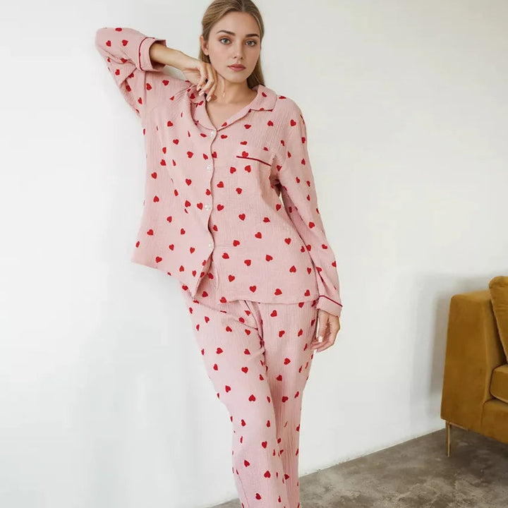 DANIO - Pink Heart Print Button Pajama Set