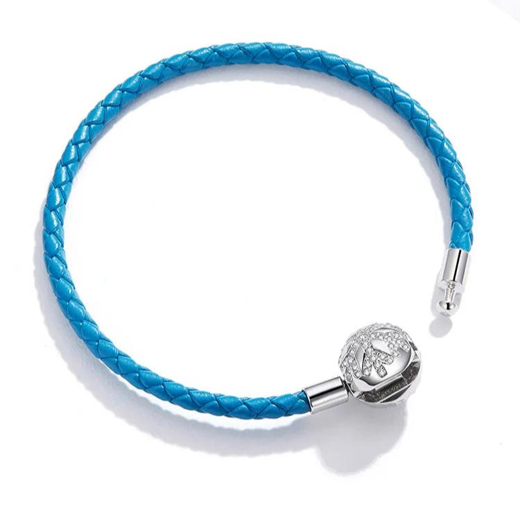 PND- Blue Braided Leather Bracelet with Snowflake Charm