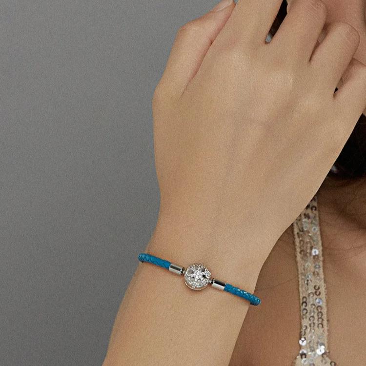 PND- Blue Braided Leather Bracelet with Snowflake Charm