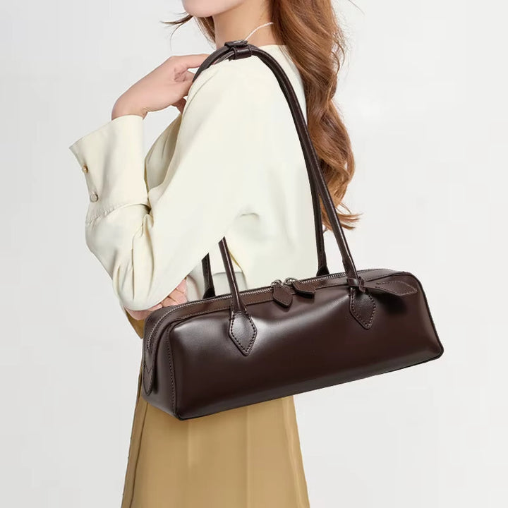 MIHARO - Long Leather Shoulder Bag with Zipper
