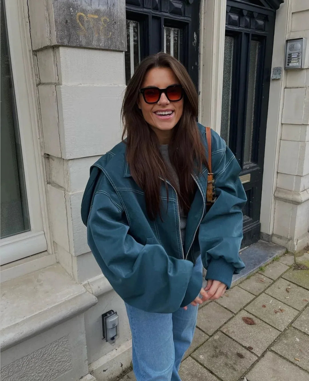 YUI - Oversized Vegan Leather Bomber Jacket