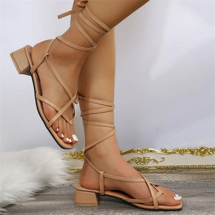 PRYIA - Wrap Lace-Up Block Heel Sandals