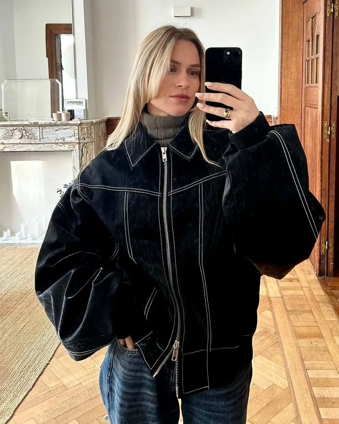 YUI - Oversized Vegan Leather Bomber Jacket