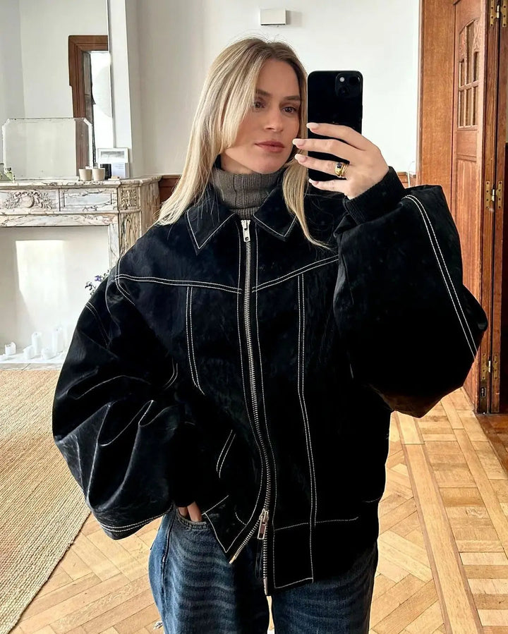 YUI - Oversized Vegan Leather Bomber Jacket