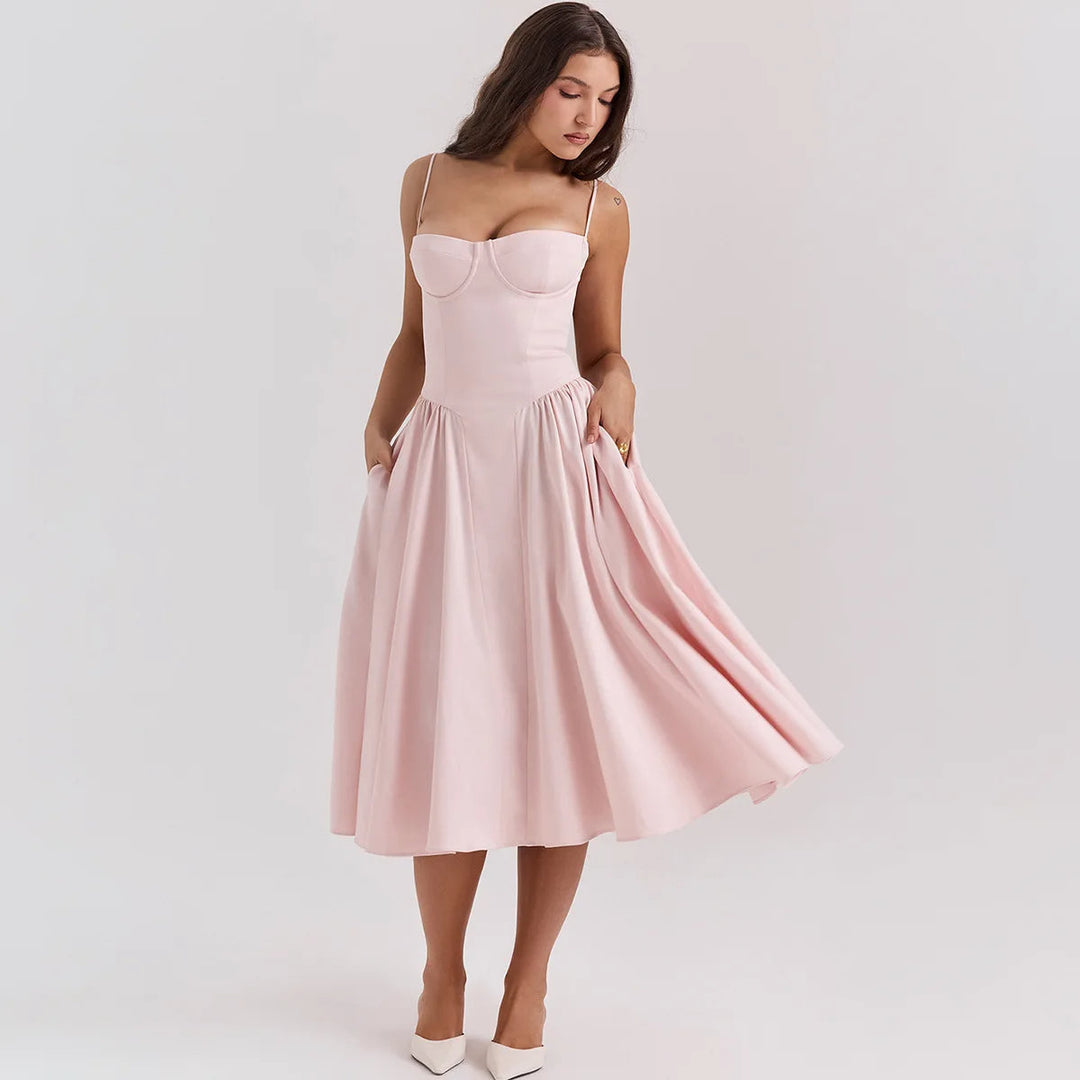 NELS – Elegant Spaghetti Strap Midi Dress