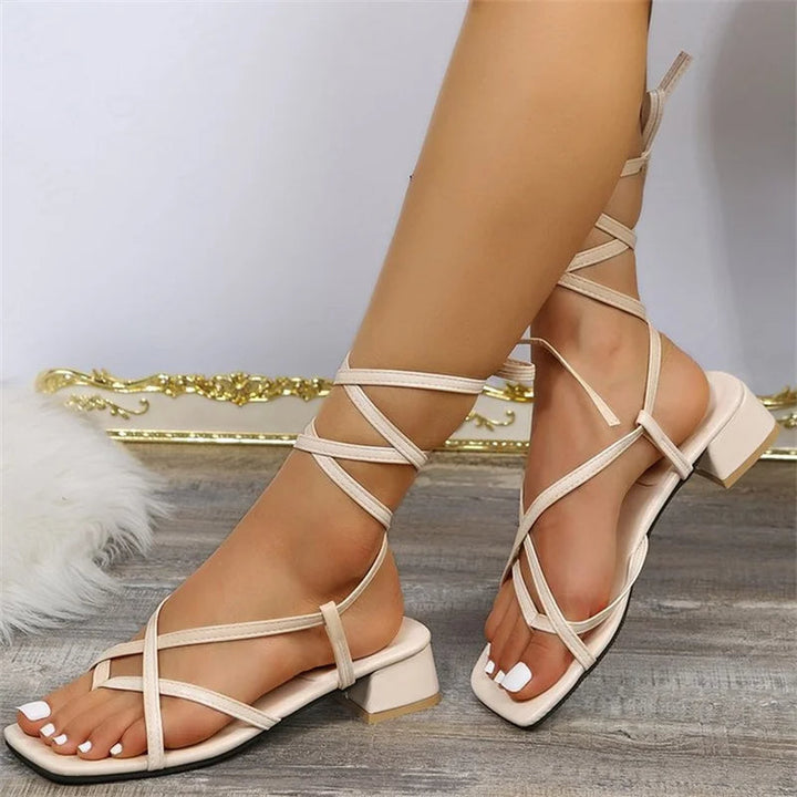 PRYIA - Wrap Lace-Up Block Heel Sandals