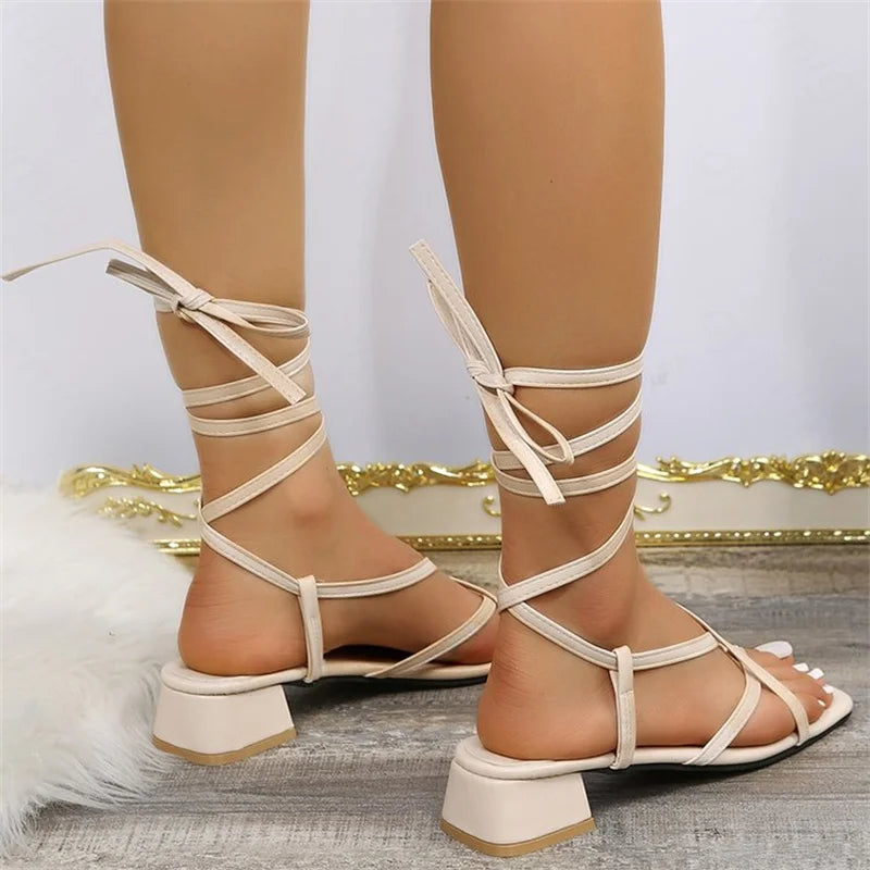 PRYIA - Wrap Lace-Up Block Heel Sandals