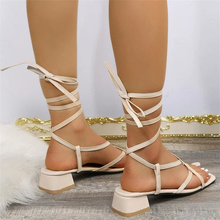 PRYIA - Wrap Lace-Up Block Heel Sandals