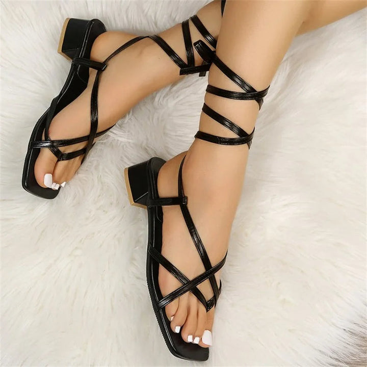 PRYIA - Wrap Lace-Up Block Heel Sandals