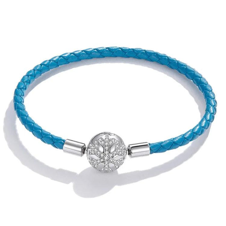PND- Blue Braided Leather Bracelet with Snowflake Charm