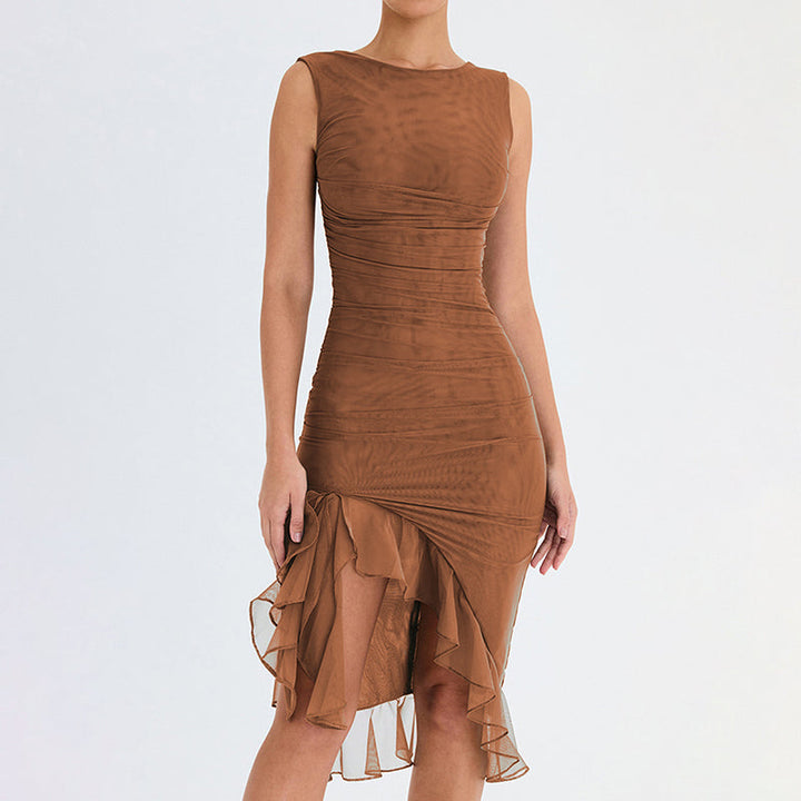 VINT – Split Midi Dress With Ruffles