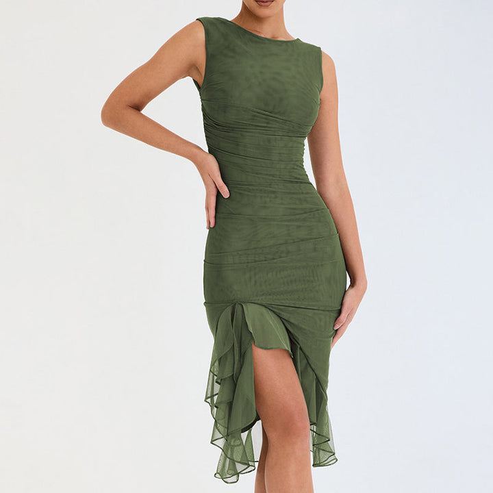 VINT – Split Midi Dress With Ruffles