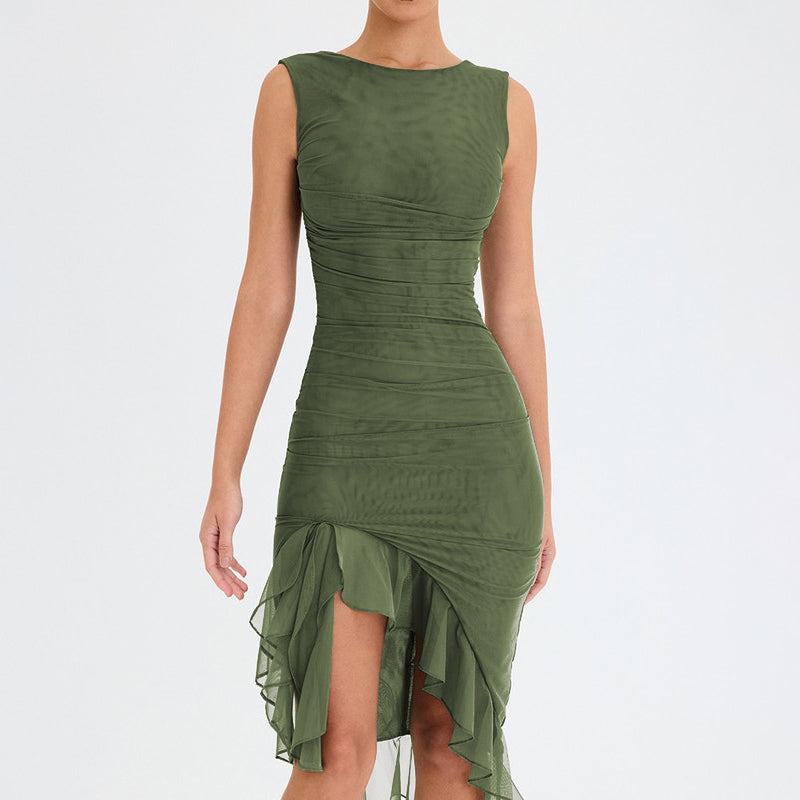 VINT – Split Midi Dress With Ruffles